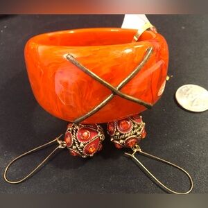 Orange bracelet and earrings - Prom or everyday - unique
